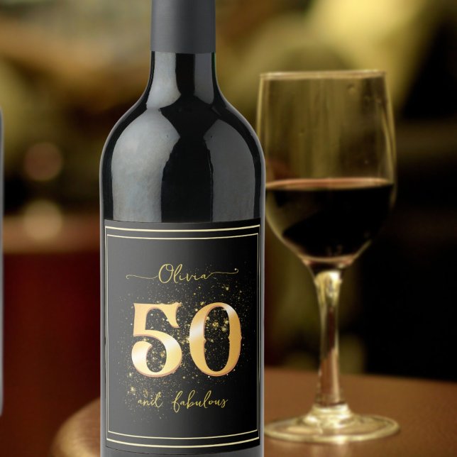 Étiquette Pour Bouteilles De Vin Elégant 50 et Fabulous Gold Black (Créateur téléchargé)