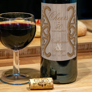 Étiquette Pour Bouteilles De Vin Élégant 50e anniversaire de Mariage Vintage rustiq