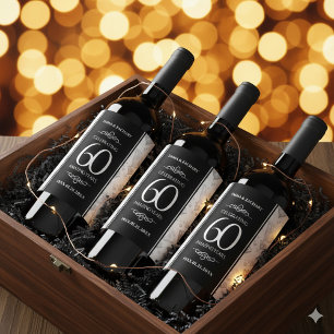 Étiquette Pour Bouteilles De Vin Élégant 60e anniversaire de Mariage de diamant