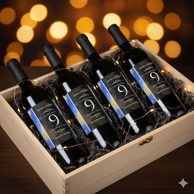 Étiquette Pour Bouteilles De Vin Élégant 9e anniversaire Mariage Lapis Lazuli (9th Lapis Lazuli Wedding Anniversary Wine/Liquor Drink Label Cover Photo)