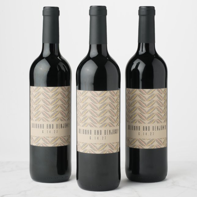 Étiquette Pour Bouteilles De Vin Elégant Abstrait Dots Motif Beige Custom Wedding (Bouteilles)