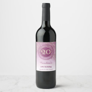 Étiquette Pour Bouteilles De Vin Élégant Anniversaire 20 ans Paillettes Rose Gold T
