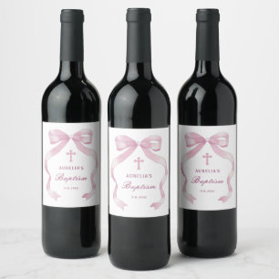 Étiquette Pour Bouteilles De Vin Élégant Baptême de la cou rose