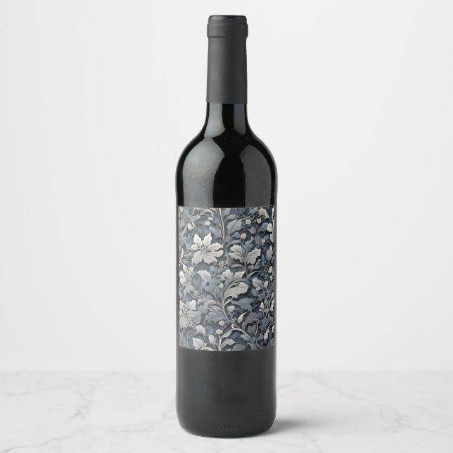Étiquette Pour Bouteilles De Vin Élégant blanc argenté gris-gris (Devant)