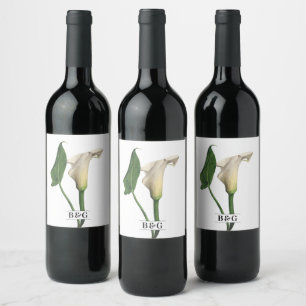 Étiquette Pour Bouteilles De Vin Elégant blanc Calla Lily Vert Mariage botanique