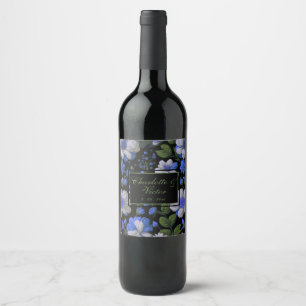 Étiquette Pour Bouteilles De Vin Elégant bleu argenté blanc élégant floral rétro
