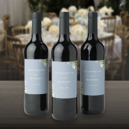 Étiquette Pour Bouteilles De Vin Elégant bleu bleu bleu floral Mariage