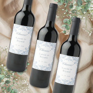 Étiquette Pour Bouteilles De Vin Elégant bleu et blanc Cheers Mariage élégant