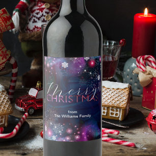 Étiquette Pour Bouteilles De Vin Élégant bleu profond rose hiver Wonderland Noël