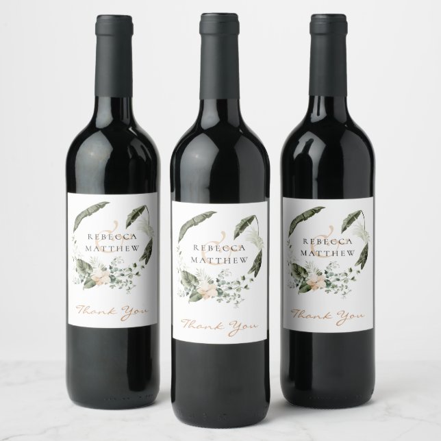 Étiquette Pour Bouteilles De Vin Elégant Boho Floral Mariage (Bouteilles)