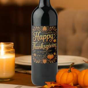 Étiquette Pour Bouteilles De Vin Élégant Bon thanksgiving Gold Script Automne