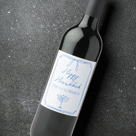 Étiquette Pour Bouteilles De Vin Elegant Bow Menorah Nom personnalisé Happy Hanoukk