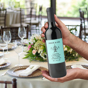Étiquette Pour Bouteilles De Vin Elegant Bride & Co. Réception de Mariage Sarcelle