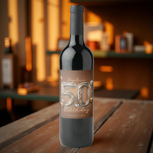 Étiquette Pour Bouteilles De Vin Elégant bronze et ballons d'argent 50e anniversair