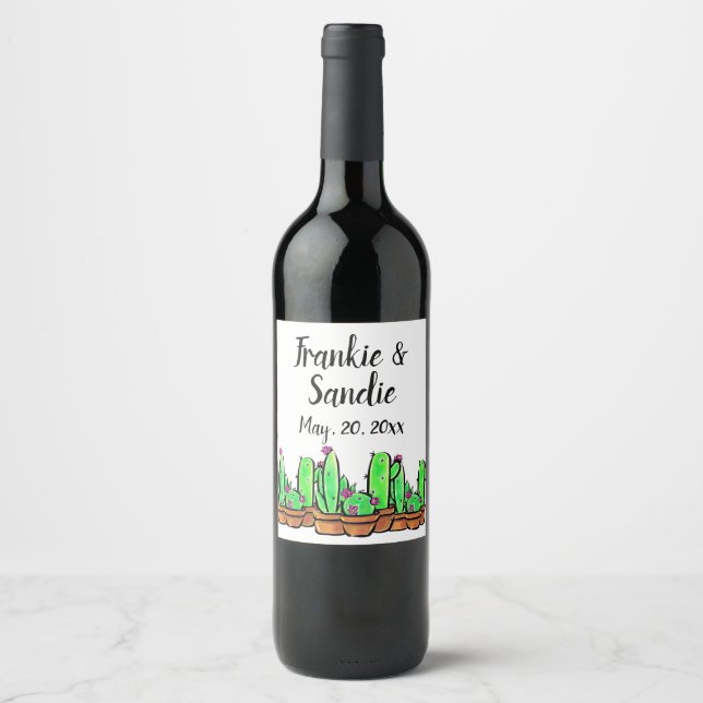 Étiquette Pour Bouteilles De Vin Elégant cactus cactus succulents (Devant)