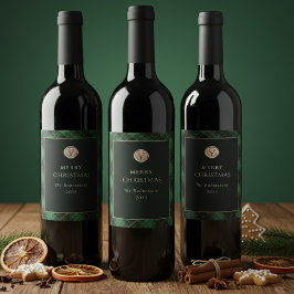 Étiquette Pour Bouteilles De Vin Élégant Carreaux Verts Joyeux Noël Festif
