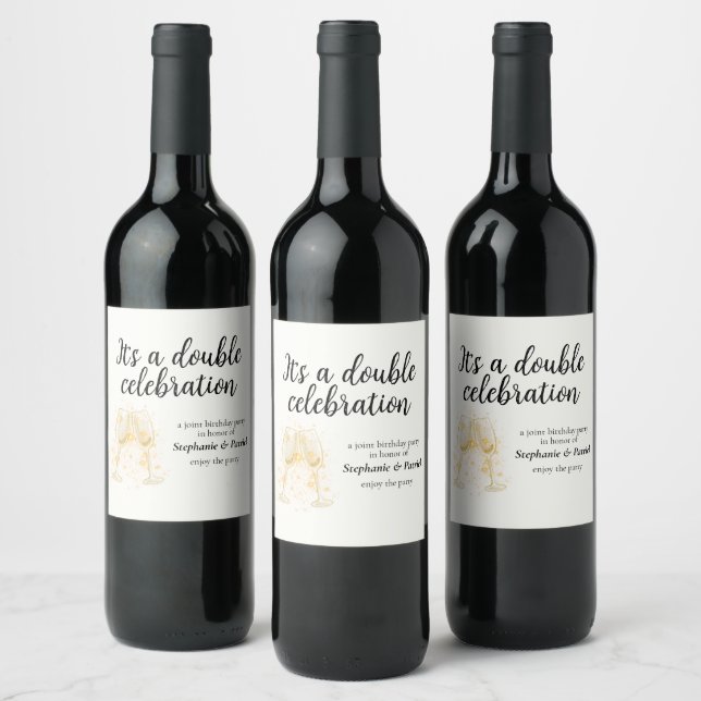 Étiquette Pour Bouteilles De Vin Élégant Champagne Double Célébration (Bouteilles)