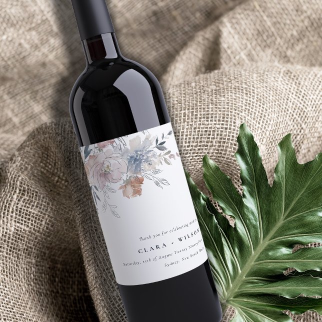 Étiquette Pour Bouteilles De Vin Elégant Chic Blush Aquarelle Floral Mariage (Créateur téléchargé)