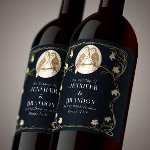 Étiquette Pour Bouteilles De Vin Élégant Chouettes Art Nouveau Mariage Étiquette de