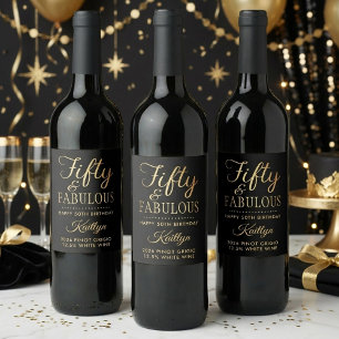 Étiquette Pour Bouteilles De Vin Elégant Cinquante et Fabuleux ! Fête d'anniversair
