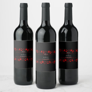 Étiquette Pour Bouteilles De Vin Elégant coeur rouge noir