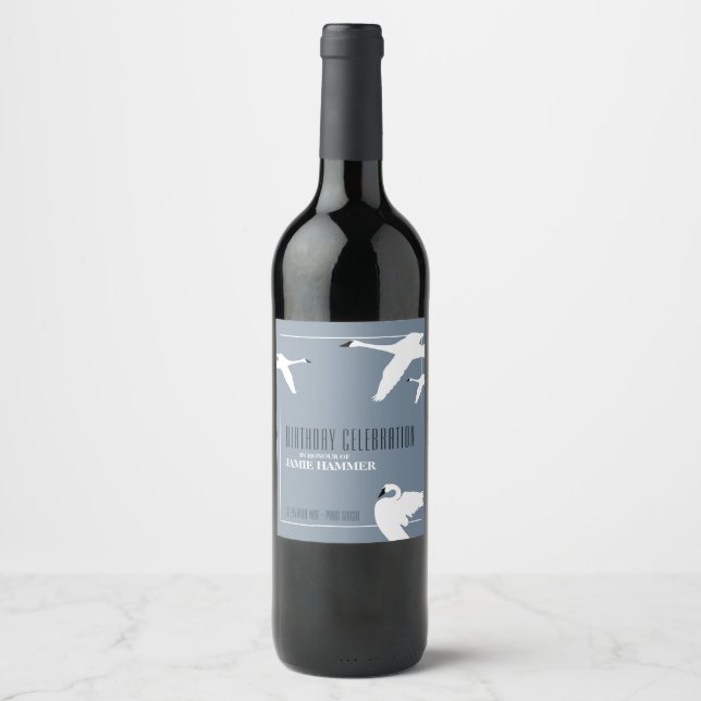 Étiquette Pour Bouteilles De Vin Elégant Cygne, Anniversaire (Devant)