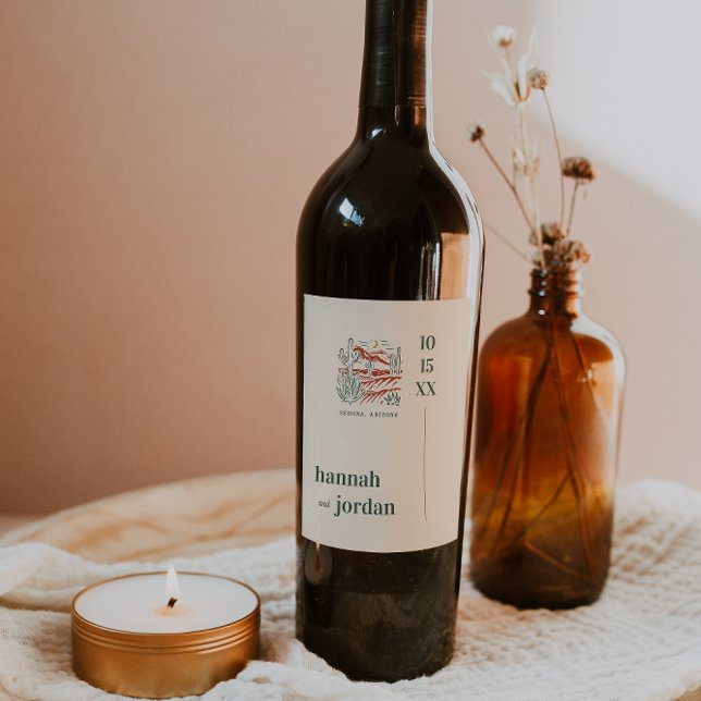 Étiquette Pour Bouteilles De Vin Élégant désert | Terra Cotta Mariage personnalisé (Créateur téléchargé)