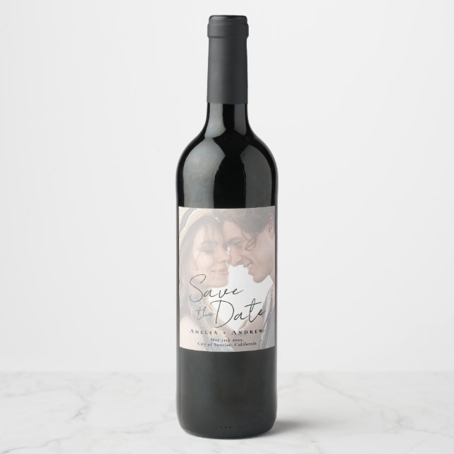 Étiquette Pour Bouteilles De Vin Elegant Engagement Photo Script Wedding  (Devant)