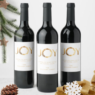 Étiquette Pour Bouteilles De Vin Elégant et simple "JOY" Gold Foil Holiday