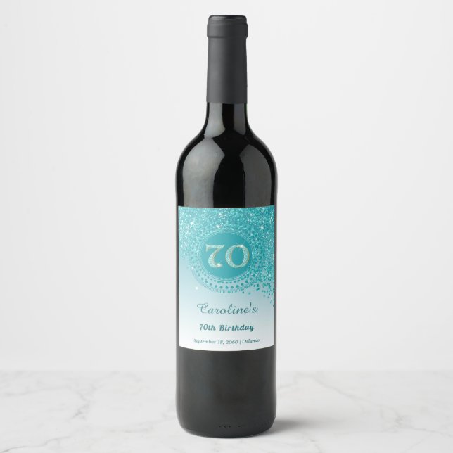 Étiquette Pour Bouteilles De Vin Elégant Falling Turquoise Blue Parties scintillant (Devant)