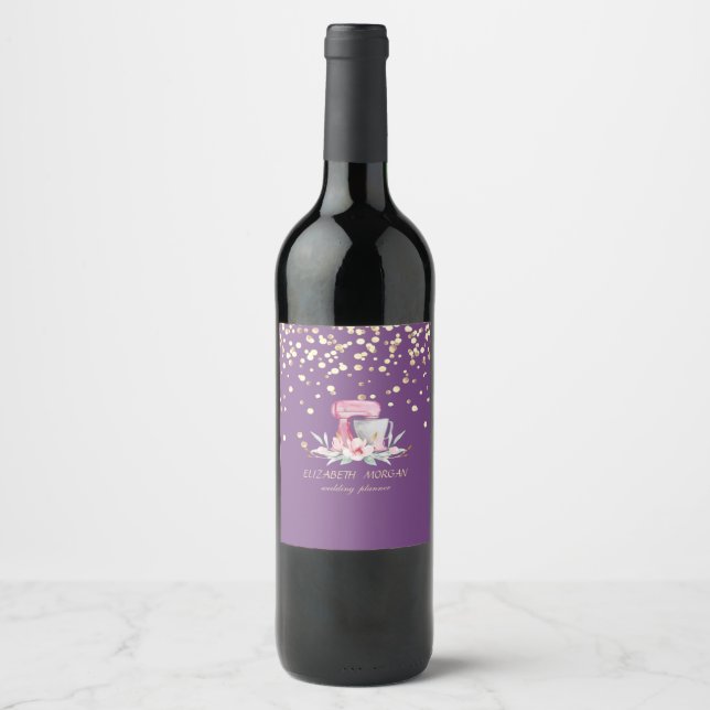 Étiquette Pour Bouteilles De Vin Élégant, Faux Gold Confetti, Mixer (Devant)