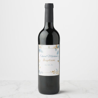 Étiquette Pour Bouteilles De Vin Élégant floral Dusty Baptême bleu