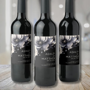 Étiquette Pour Bouteilles De Vin Élégant floral mariage noir blanc