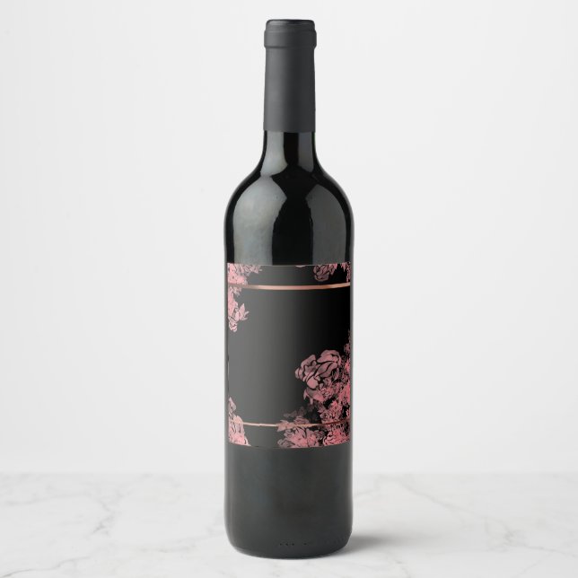 Étiquette Pour Bouteilles De Vin Élégant floral rose (Devant)