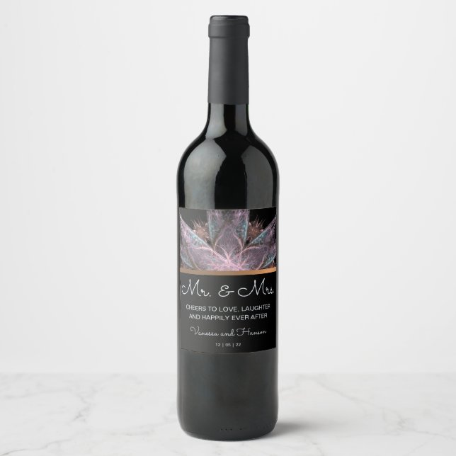 Étiquette Pour Bouteilles De Vin Élégant fractal (Devant)