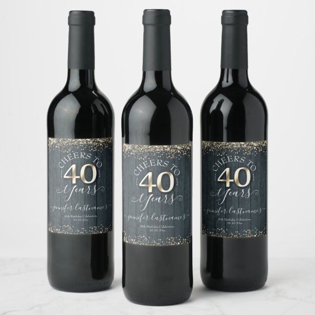 Étiquette Pour Bouteilles De Vin Elégant Gold 40th Birthday Script Vin Étiquette (Bouteilles)
