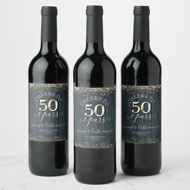 Étiquette Pour Bouteilles De Vin Élégant Gold 50th Birthday Script (Bouteilles)