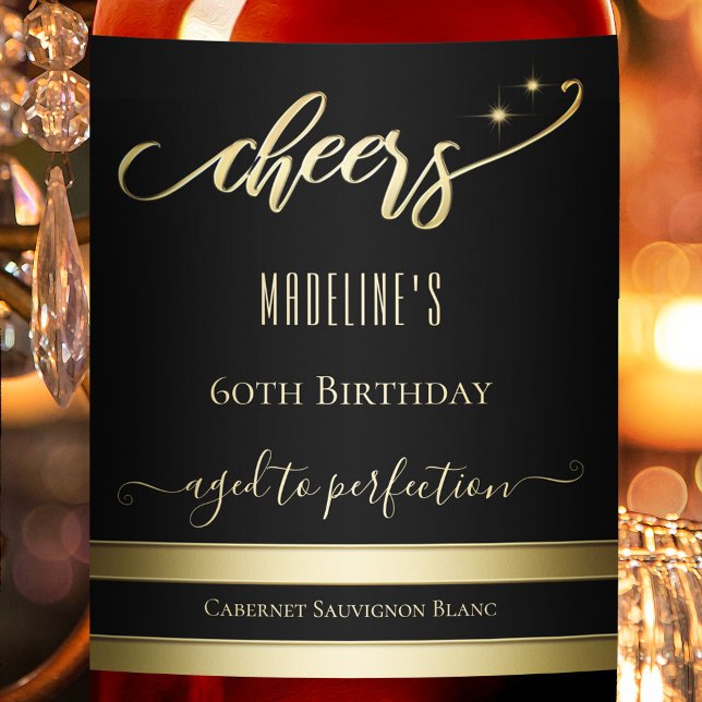 Étiquette Pour Bouteilles De Vin Elégant Gold Black Cheveux Anniversaire Vin Étique (Créateur téléchargé)