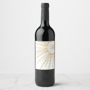 Étiquette Pour Bouteilles De Vin Elegant Gold Doodles Sun Moon Mandala Design
