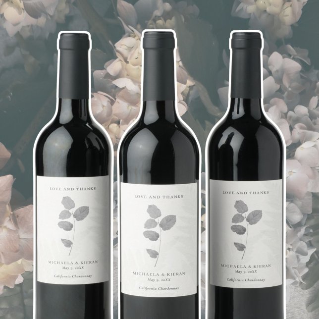 Étiquette Pour Bouteilles De Vin Elegant Gray Botanical Thank You Wedding  (Gray Botanical Wedding Wine Labels )