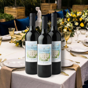 Étiquette Pour Bouteilles De Vin Élégant lieu fleurs colombes Mariage Luxe