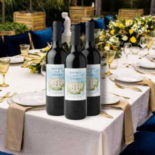 Étiquette Pour Bouteilles De Vin Élégant lieu fleurs colombes Mariage Luxe