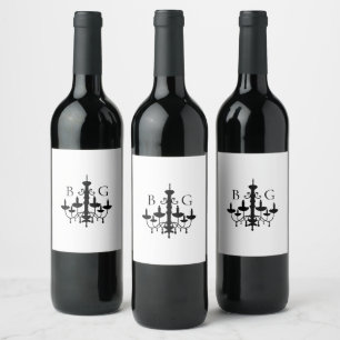 Étiquette Pour Bouteilles De Vin Élégant lustre noir blanc Mariage