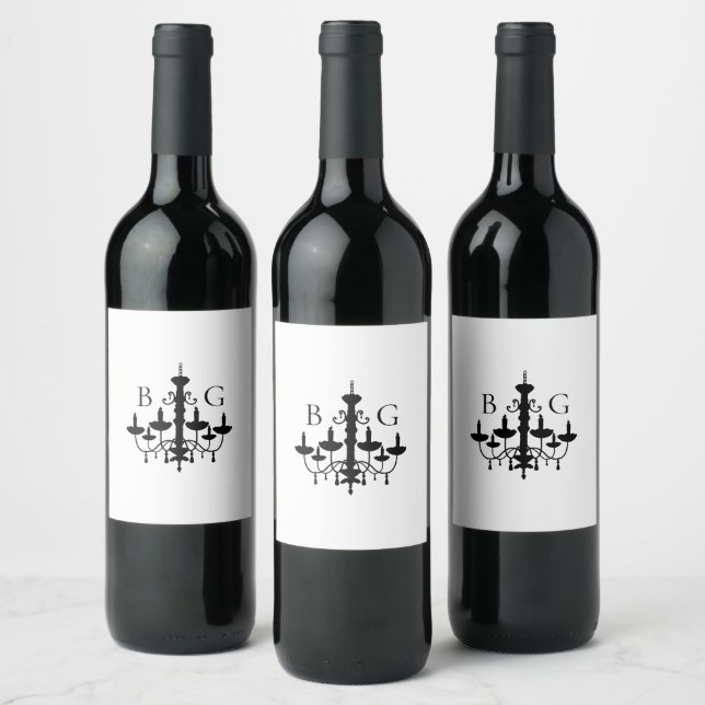 Étiquette Pour Bouteilles De Vin Élégant lustre noir blanc Mariage (Bouteilles)