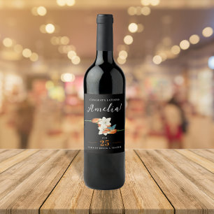 Étiquette Pour Bouteilles De Vin Élégant Lys Noir Et Blanc Retiré Floral