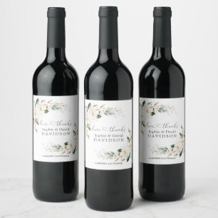 Étiquette Pour Bouteilles De Vin Élégant Magnolia Blanc Floral Mariage or