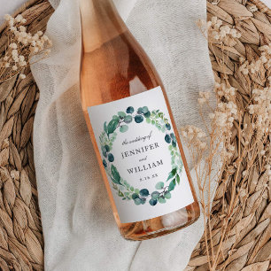 Étiquette Pour Bouteilles De Vin Elégant Mariage botanique de couleur feuille