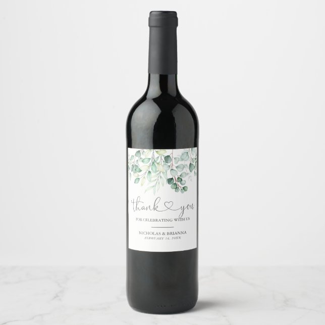 Étiquette Pour Bouteilles De Vin Elégant Mariage botanique Eucalyptus (Devant)