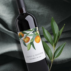 Étiquette Pour Bouteilles De Vin Élégant Mariage Botanique Orange Citrus
