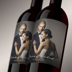 Étiquette Pour Bouteilles De Vin Elégant mariage couple photo Étiquette de vin